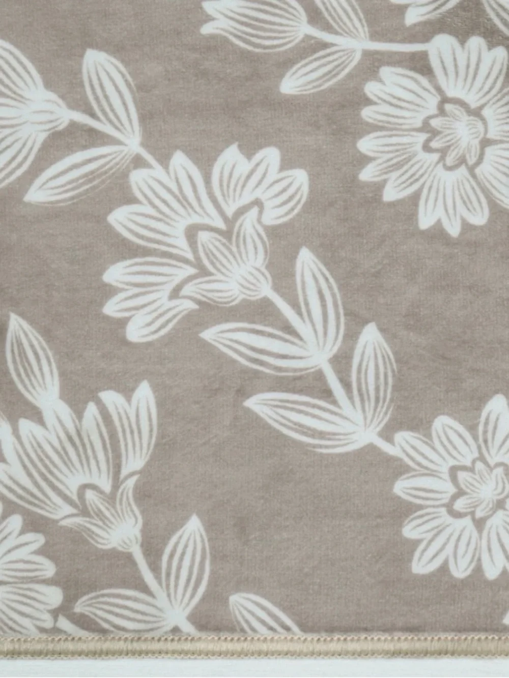 Floral Accent Indoor Door Mat in Taupe and White